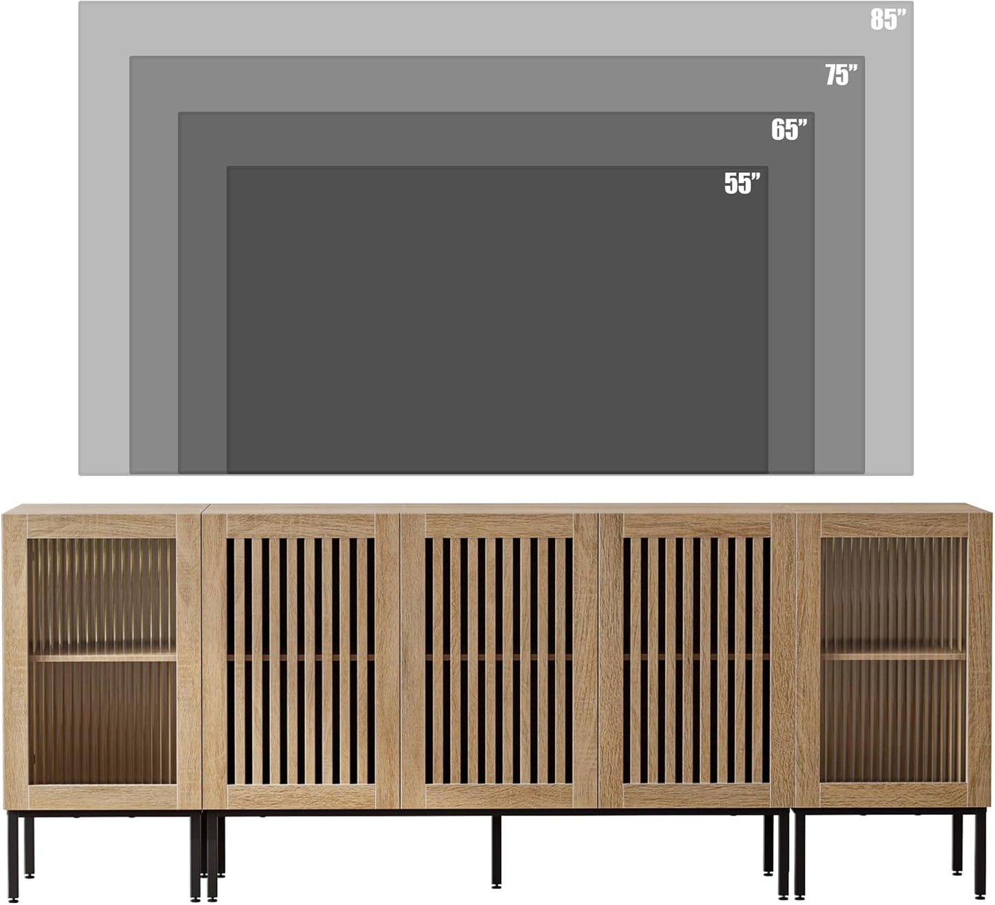 Farmhouse TV Stand for TVs up to 85 Inch, Entertainment Center TV Console with Storage Cabinets and Glass Doors, Media Console for Living Room,Oak
