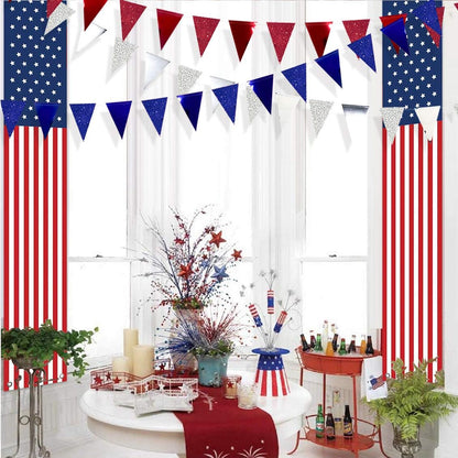 30 Ft Red Silver Blue Triangle Pennant Banner Bunting Hanging Paper Flag Garland for 4th of July American Independence Day USA National Day Patriotic Graduation Wedding Hen Party Decorations Supplies