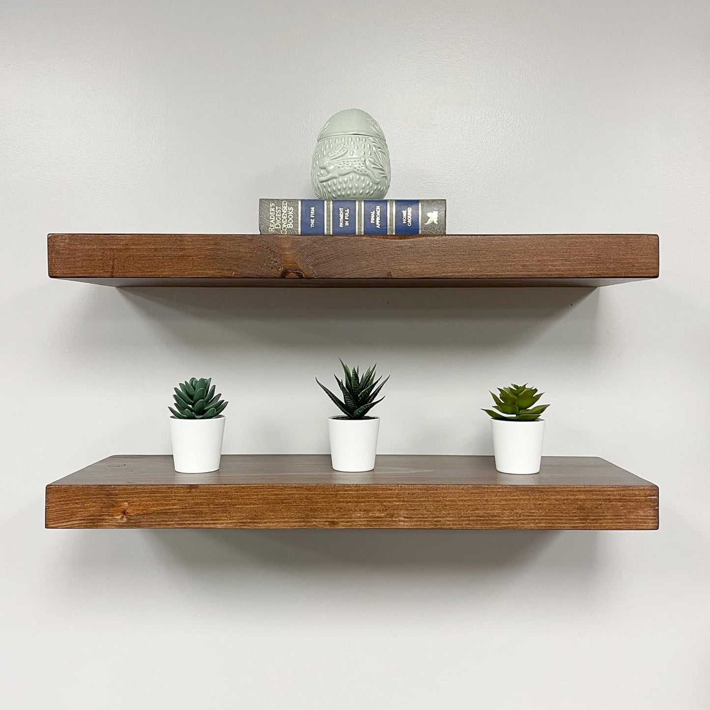 URBANDI, Rustic Floating Shelves, Set of 2, Hidden Bracket, Solid Wood, Heavy Duty, Wall Mounted Shelves, (Provincial, 60Wx6D)