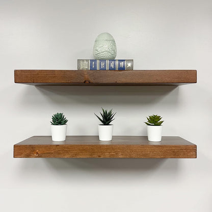 URBANDI, Rustic Floating Shelves, Set of 2, Hidden Bracket, Solid Wood, Heavy Duty, Wall Mounted Shelves, (Provincial, 36Wx8D)