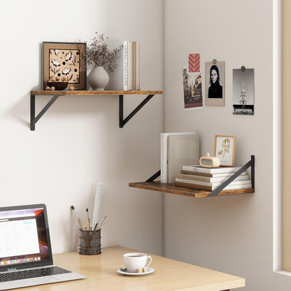18"W x12"D Floating Shelves, Farmhouse Wall Shelves Home Decor Shelf, Deep Bathroom Shelf with Bracket, 12 Inch Deep Wall Shelves for Living Room, Kitchen, Bedroom, Rustic Brown, Set of 2