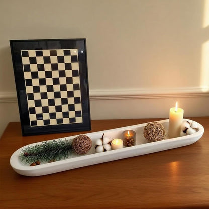 Wooden Dough Bowl Decor, Vintage Wooden Bowl Hand Carved Home Decor for Dining Table Center, Living Room, Kitchen Decor. (30inch white)