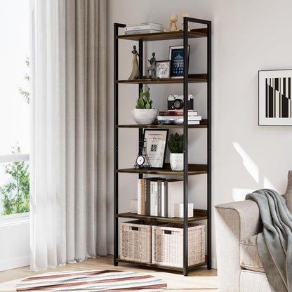 NUMENN Bookshelf, 6 Tier Bookshelves, Home Office Bookcase Shelf Storage Organizer, Free Standing Storage Shelving Unit for Bedroom, Living Room and Home Office, Dark Walnut