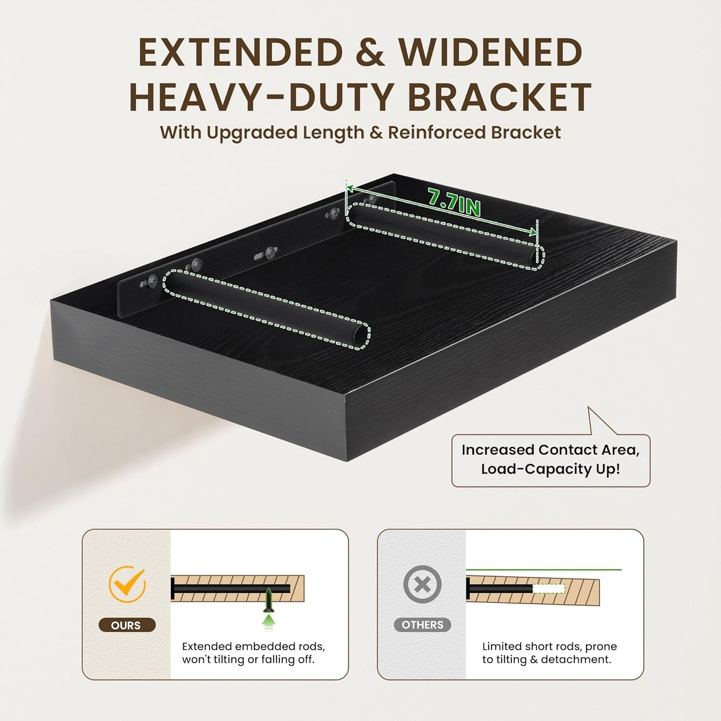 Deep Floating Shelves for Wall | 24 Inch Wide x 12 Inch Deep Black Floating Shelves | 24W x 12D Rustic Wood Wide Wall Shelves | Bookshelf Laundry Shelf TV Shelf