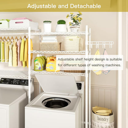 Ulif U6 Clothes Drying Rack, 5-Tier Over Washer and Dryer Laundry Room Storage and Organizer, Heavy-Duty Space Saver, 65.3" W x 13.4" D x 77.5" H, White
