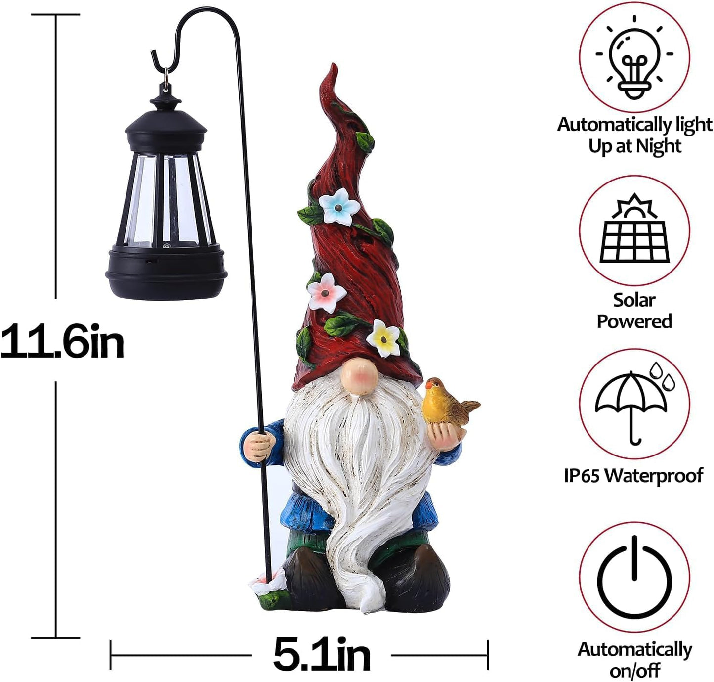 Garden Gnomes Outdoor Statue with Solar Lights,Solar Gnomes Decorations for Yard Outdoor gnome Decorations for Garden, Patio Gnome Gifts for Mom