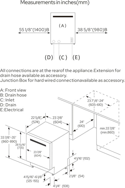 Empava 24 Inch Built-in Dishwasher, Stainless Steel Tub, 15 Place Settings 8 Wash Cycles, 3 Racks, Dual-Dry System, Top Control, 45 dB Ultra Quiet, Energy Star & UL Certified