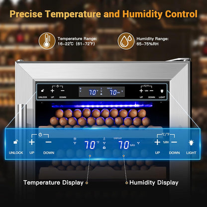 Electric Cigar Humidor, 15 Inch Upgraded Large Capacity Humidor Cabinet with Powerful Compressor, Digital LED Screen, Safety Lock, Smart Humidity & Temp Control, Gifts for Men