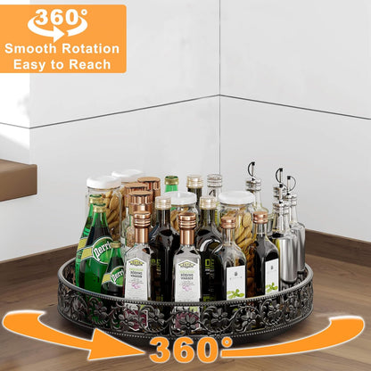 Lazy Susan Turntable Organizer, 13 inch Large Rotating Spice Rack Lazy Susan for Dining Table Top Cabinet Countertop Pantry Kitchen Cupboard Bathroom Black