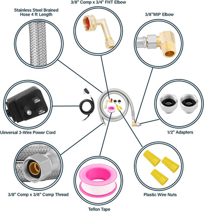 Solimeta Universal Dishwasher Installation Kit with 4 ft Stainless Steel Hose and Power Cord