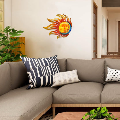 Sun Metal Wall Art Outdoor Decor Sun Moon Face Wall Decor Rust Proof Large Metal Sun(18Inch) Hanging Patio Living Room Bedroom Garden Fence