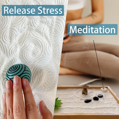 Threeheng Mini Japanese Zen Sand Garden Kit for Desk, Muti-Functional Sand Tray Therapy Kit with Bamboo Tray - Includes Ball Insense Holder Crystals and More for Meditation, Gifts (Bamboo)