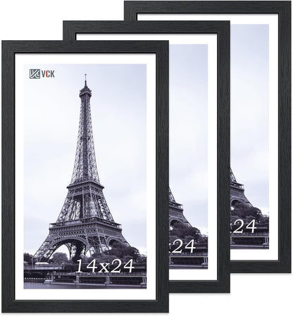 VCK 14x24 Picture Frame Set of 3, Black Solid Wood Poster Frames, Textured Exclusive Wall Gallery Frame