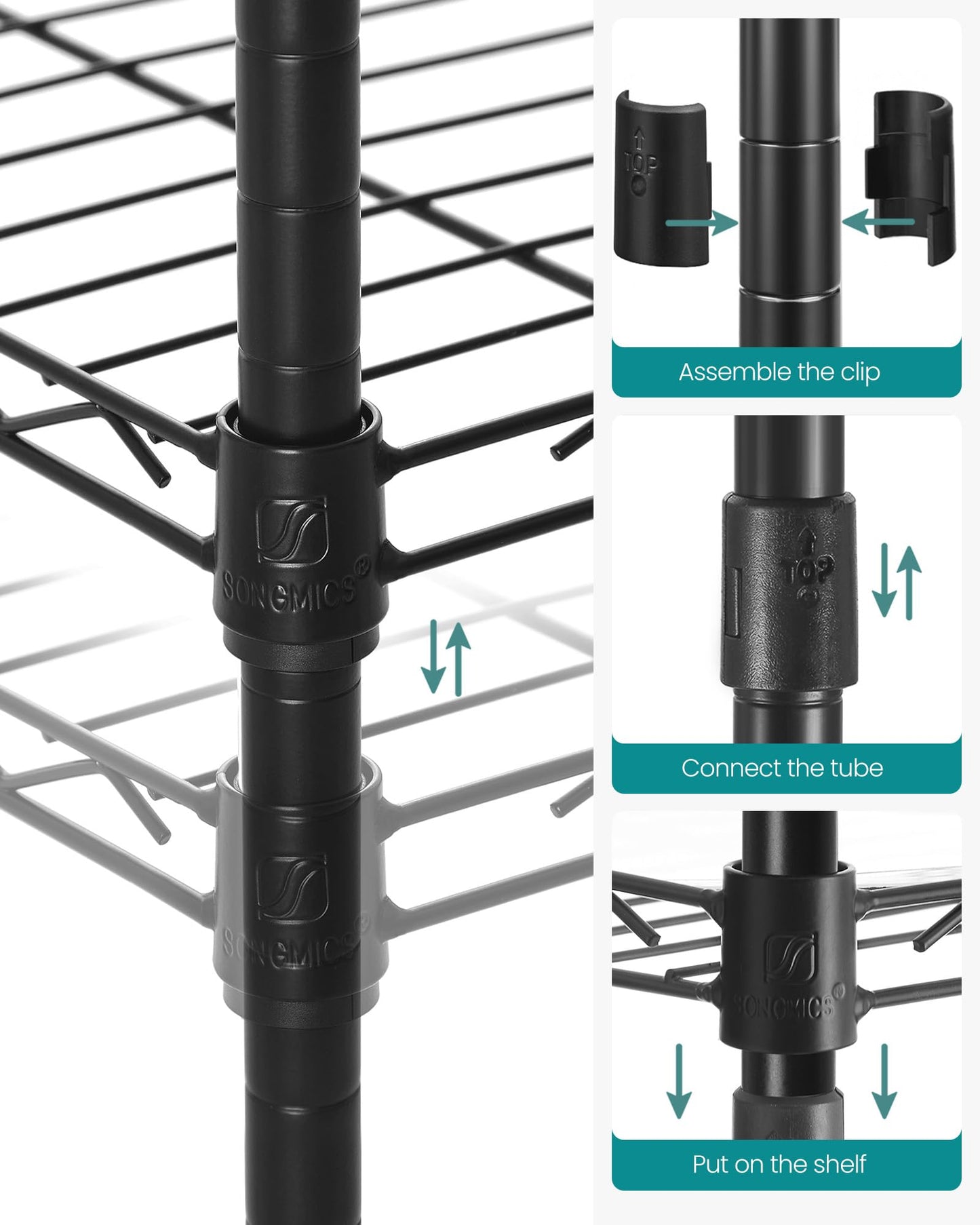 SONGMICS Storage Shelf, Bathroom Shelf for Small Space, 3 Tier, Ink Black