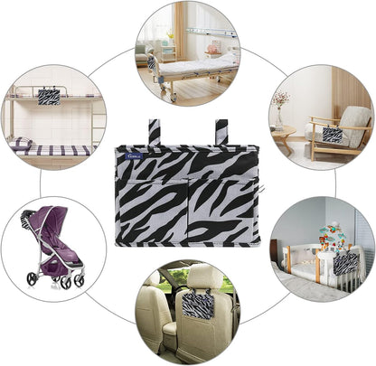Surblue Caddy Hanging Organizer Bedside Storage Bag for Bunk and Hospital Beds, Zebra, Small