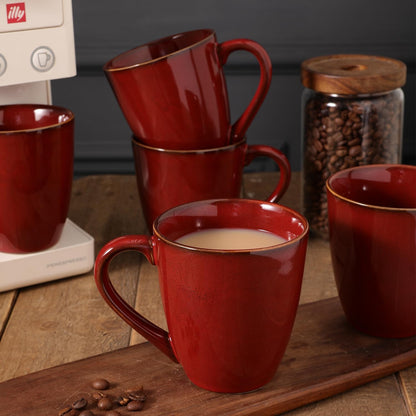 vicrays Coffee Mug Set, 12 Ounce, Set of 6, Ceramic Mug for Men, Women, Unique Glazed Mugs with Handle for Coffee, Tea, Milk, Cocoa, Cereal(Cherry Red)