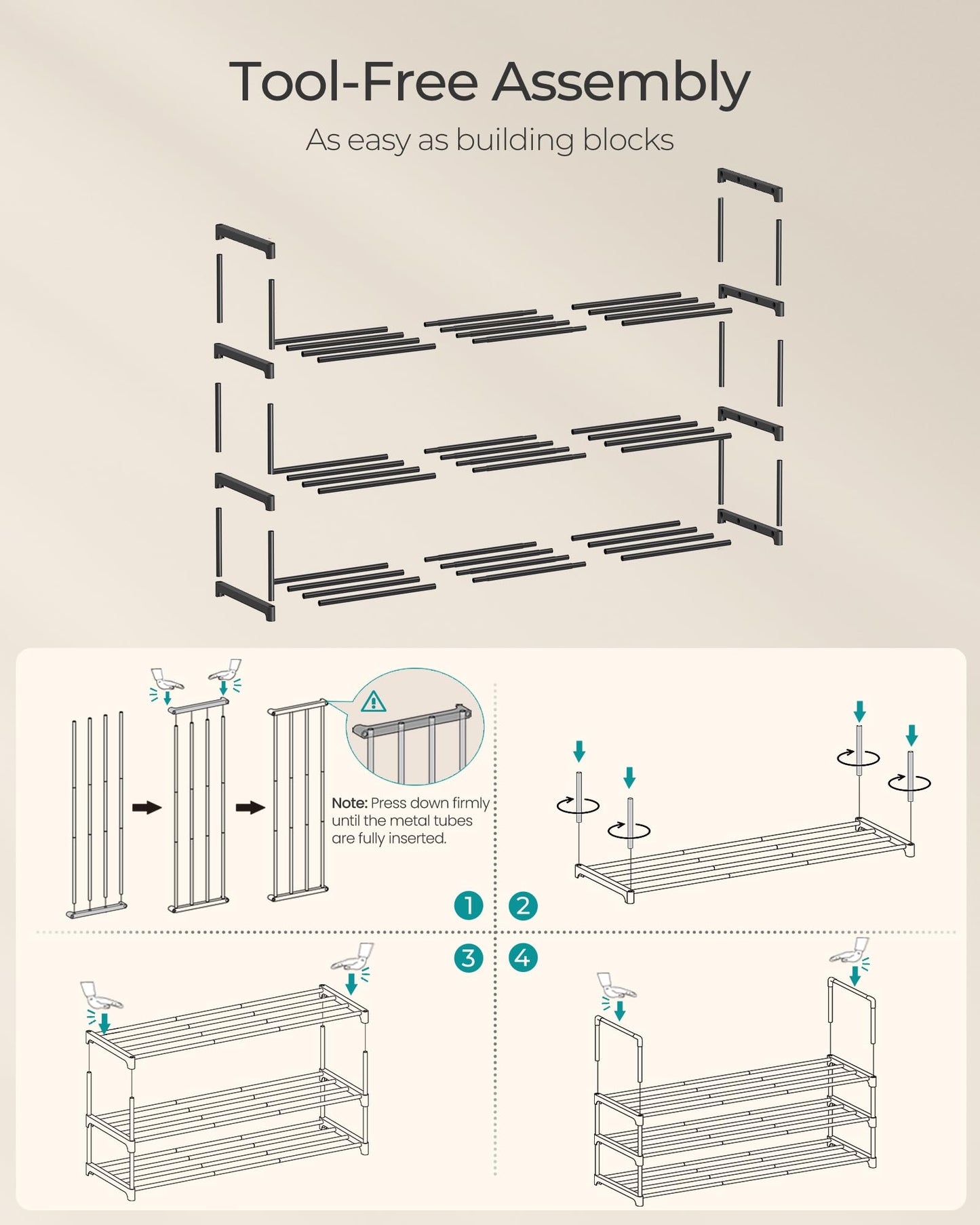 SONGMICS Shoe Rack, 10-Tier Shoe Organizer, Metal Storage Shelf, Upright or Upside Down, for 44-55