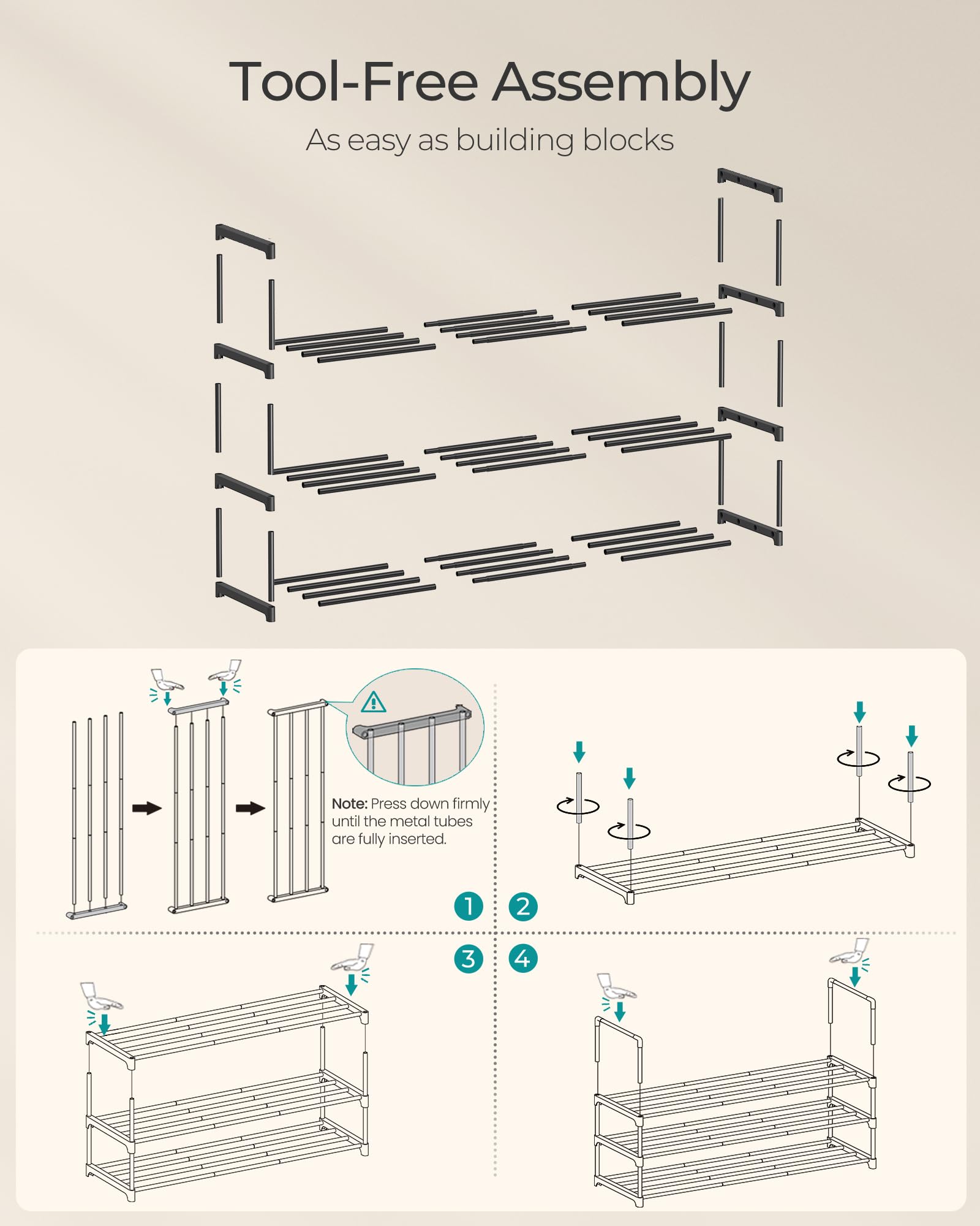 SONGMICS Shoe Rack, 10-Tier Shoe Organizer, Metal Storage Shelf, Upright or Upside Down, for 44-55