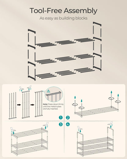 SONGMICS Shoe Rack, 10-Tier Shoe Organizer, Metal Storage Shelf, Upright or Upside Down, for 44-55