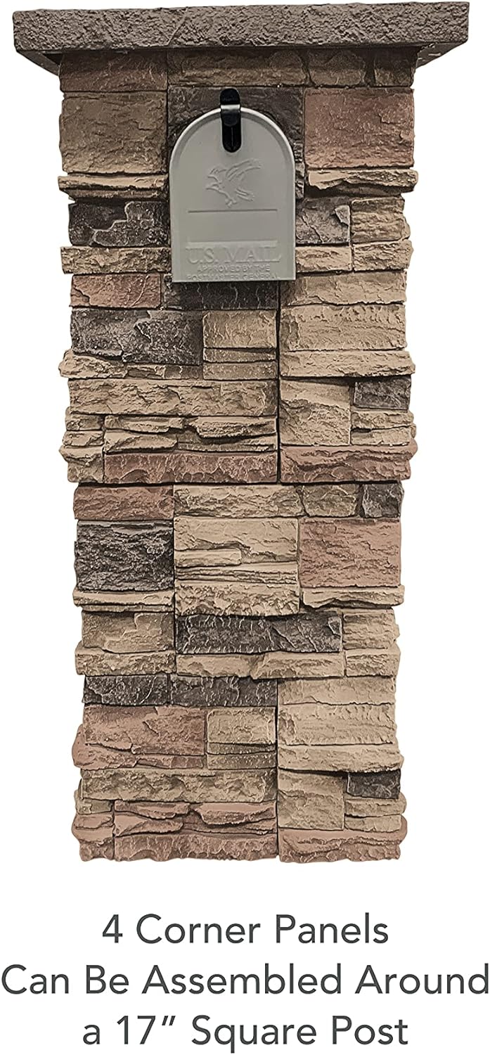 GenStone Faux Stacked Stone 90 Degree Outside Corner Panel 22.5" x 12" in Desert Sunrise Color for Do It Yourself Friendly Home Improvement Projects