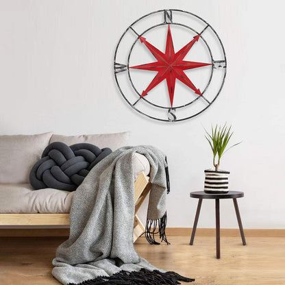 aboxoo Round Metal Compass Decorative Compass Metal Wall Art Hanging Wall Sculpture 11 Inch Diameter Farmhouse Decor Indoor or Outdoor Sign