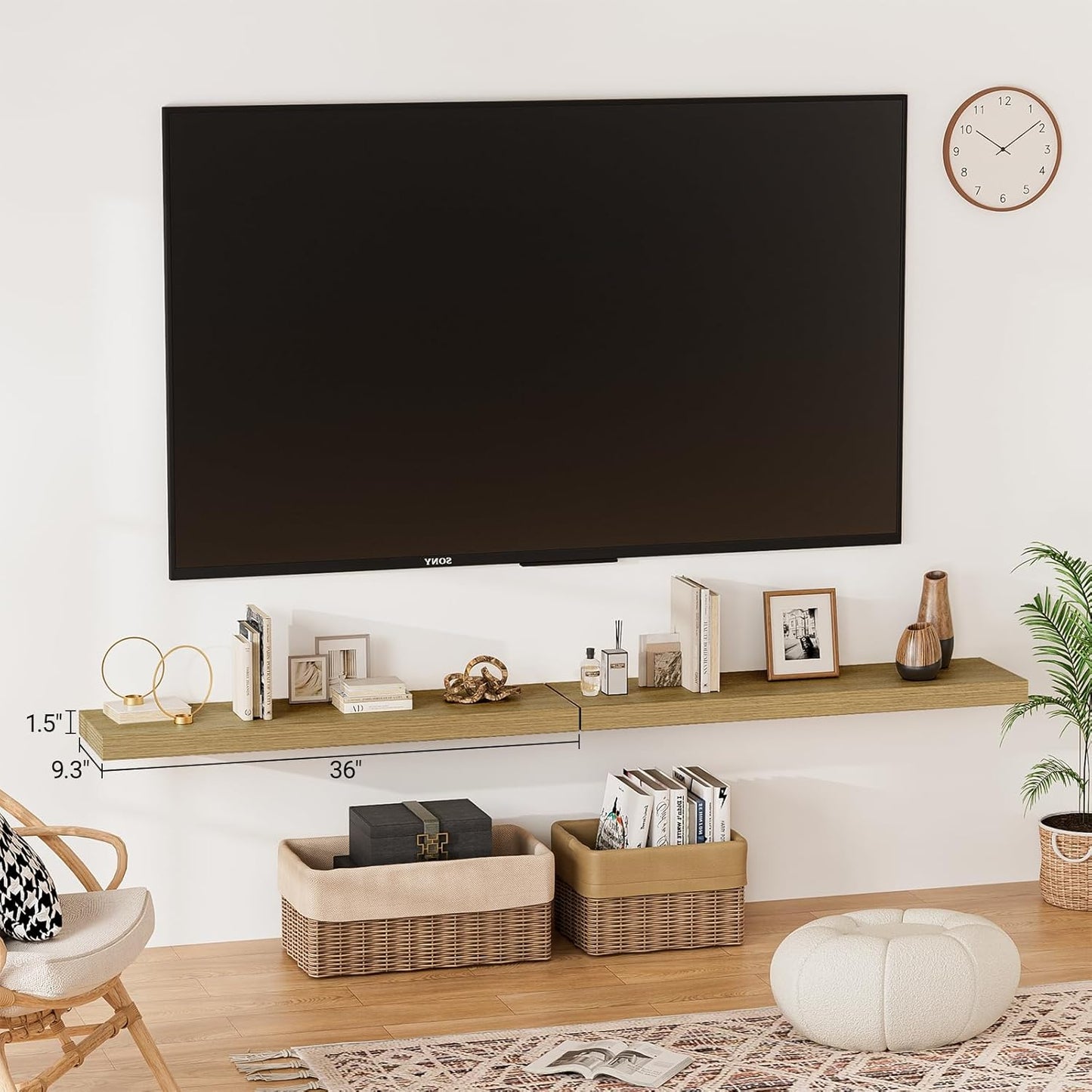 Heimlove Floating Shelves for Wall 36 Inches Long,9.3" Deep Oak Floating Shelf Set of 2,Wall Mounted Shelves for Bathroom Bedroom Living Room Kitchen Office,Shelf for Books Storage,Home Decor