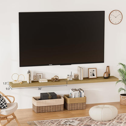 Heimlove Floating Shelves for Wall 36 Inches Long,9.3" Deep Oak Floating Shelf Set of 2,Wall Mounted Shelves for Bathroom Bedroom Living Room Kitchen Office,Shelf for Books Storage,Home Decor