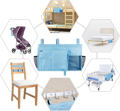 Surblue Bedside Caddy Hanging Bed Organizer Storage Bag Pocket for Bunk and Hospital Beds, College Dorm Rooms Baby Bed Rails, Camp 8 Pockets, (Large, Skyblue)