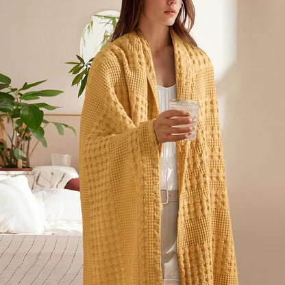 PHF 100% Cotton Waffle Weave Throw Blanket, Soft Lightweight Breathable Cozy Summer Throws for Couch Bed Sofa, Luxury Aesthetic Woven Blanket for Home Decor & Office, 50"x60", Ginger/Honey Yellow