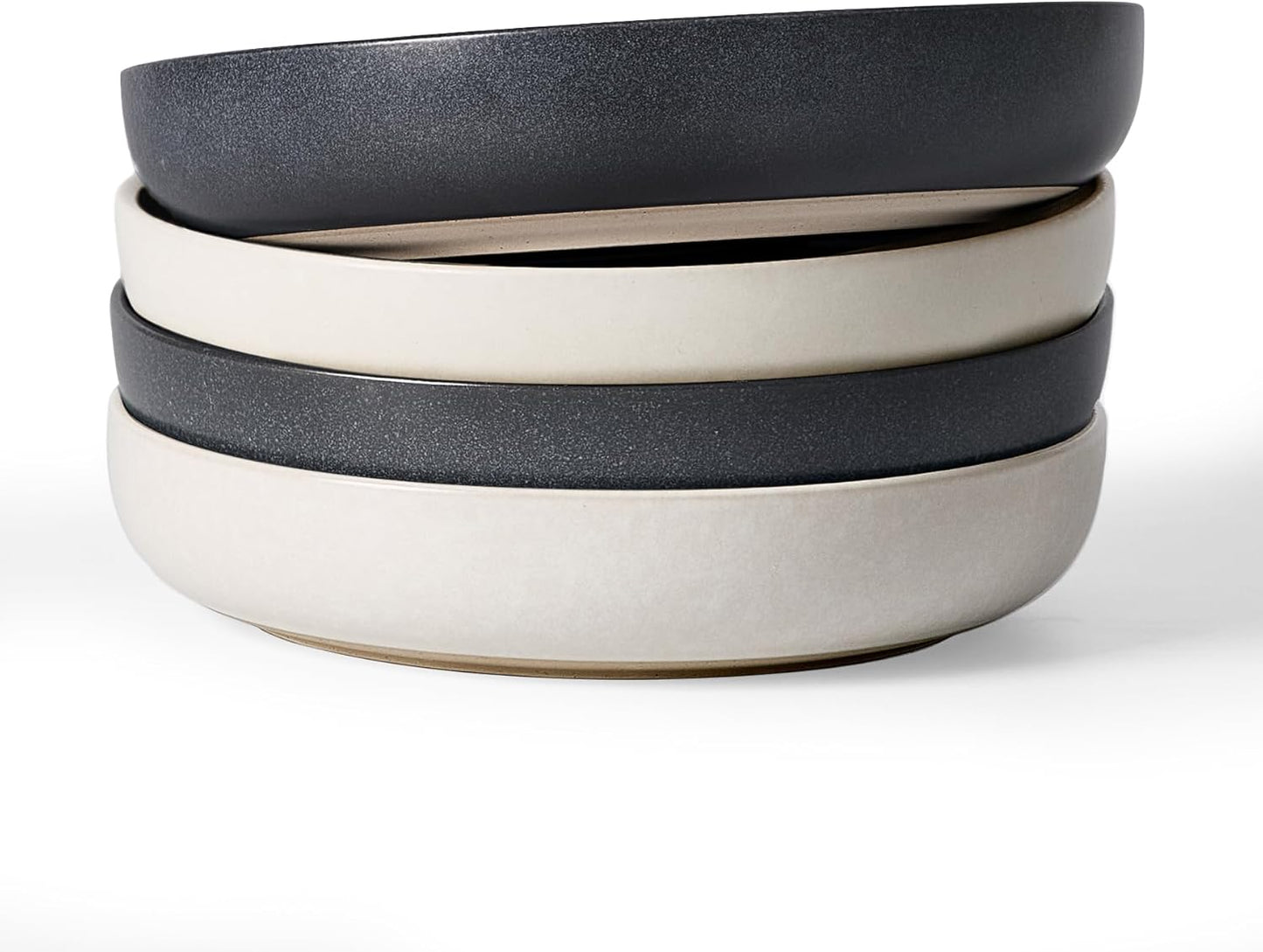 famiware Milkyway 33 oz Bowl Set, Pasta Bowls Set of 4, Salad Bowls, Double Reactive Glaze, Sturdy & Stackable, Ideal for Housewarming, Festivals, Dark Charcoal & White Full Glaze Matte