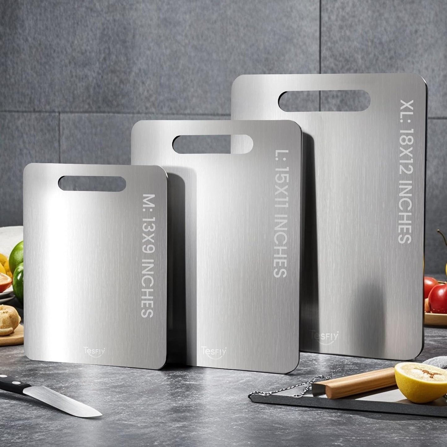 2 Pack Titanium Cutting Board- 100% Pure Titanium Cutting Boards For Kitche,Easy to clean,Double-sided food-grade Cutting Board For Cutting Meats, Fruits And Vegetables,M + L