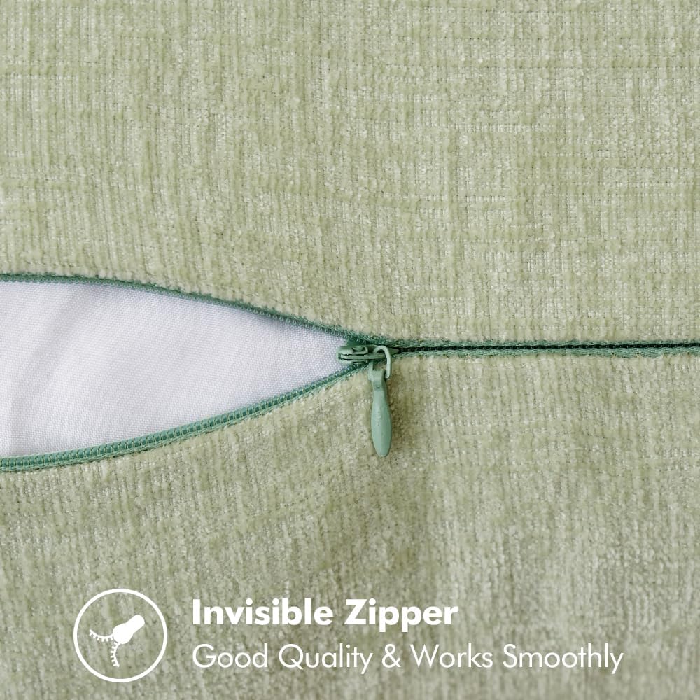 MIULEE Pack of 2 Couch Throw Pillow Covers 18x18 Inch Light Green Farmhouse Decorative Pillow Covers with Stitched Edge Soft Chenille Solid Dyed Spring Pillow Covers for Sofa Bed Living Room