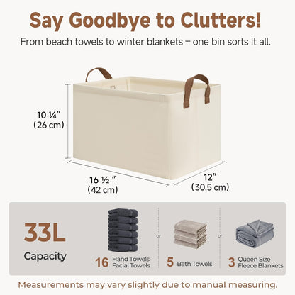 StorageWorks Storage Bins, Shelves Baskets for Organizing, Large Fabric Closet Organizers with Handles, Metal Frame, Beige（Texture）, 2-Pack