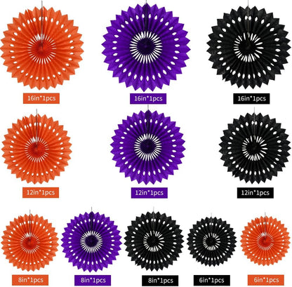 BEISHIDA Black Orange Purple Hanging Honeycomb Round Paper Fans Decoration Set for New Year Baby Shower Halloween Birthday Wedding Photo Booth Backdrops Anniversary Paper Party Supplies 11packs