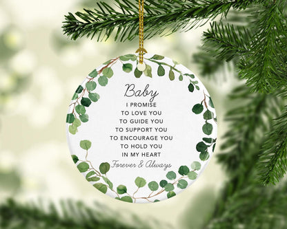 Andaz Press Round Ceramic Porcelain Christmas Tree Ornament Gift, Baby I Promise to Love You, Farmhouse Eucalyptus Wreath, 1-PackGirl's Grandchild Niece Birthday Ideas
