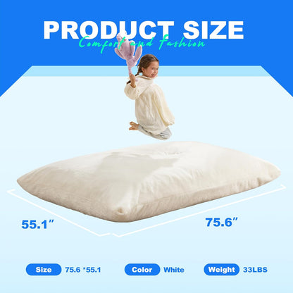 Hobestluk 3 in 1 Bean Bag Chair Giant Bean Bag Chairs for Adults with Plush Faux Fur Cover Convertible Bean Bag Floor Cushion with Machine Washable Cover for Living Room (Plush White)