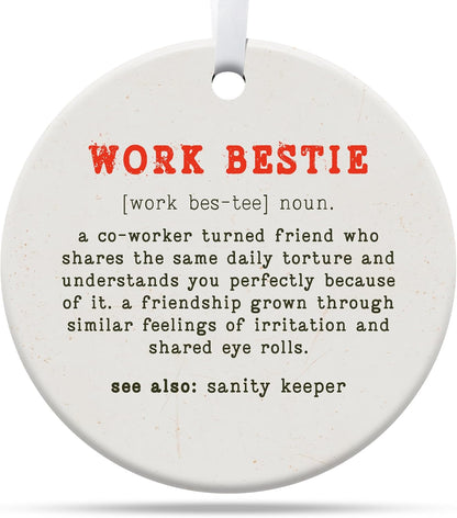 Friendship Gifts for Women, Best Friend, Funny, Work Besties, Sister, Friend Ornaments for Women, Ceramic Christmas Ornaments (Work Besties)