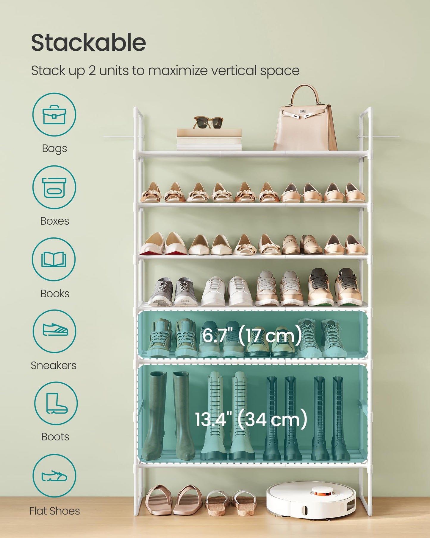 SONGMICS Shoe Rack, 4-Tier Shoe Organizer, Metal Storage Shelf, Upright or Upside Down, for 20-25