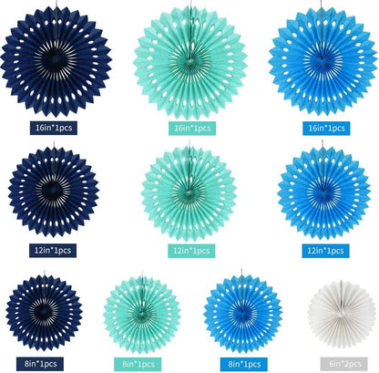 BEISHIDA Blue White Hanging Honeycomb Round Paper Fans Decoration Kit for Baby Boy Shower 1st Birthday Navy Ocean Wedding Under The Sea Theme Photo Booth Backdrops Paper Party Supplies（11packs）