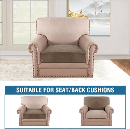 H.VERSAILTEX Velvet Stretch Couch Cushion Cover Plush Cushion Slipcover for Chair Cushion Furniture Protector Seat Cushion Sofa Cover (1 Piece Armchair Cushion Covers, Mocha)