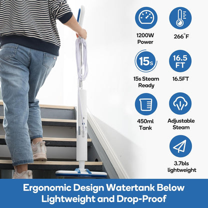 Steam Mop for Floor Cleaning,15-Second Setup,Chemical-Free Floor Steam Cleaner for Hardwood,Laminate,Tile&Greasy Spots.Ergonomic Design with Hands-Free Standing,3 Steam Settings,Reusable Washable Pads