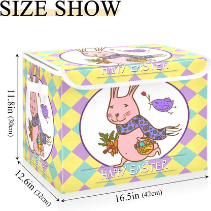 susiyo Easter Bunny Illustration fabric storage baskets with lids,Collapsible Storage Boxes,Foldable storage boxes with handles for Home,Office,Closet Organization