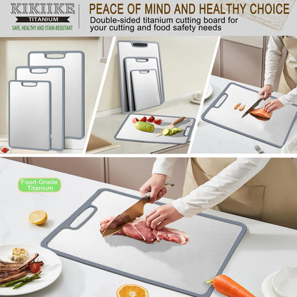 Titanium Cutting Board Double-sided non-slip silicone edging Pure Titanium Cutting Boards for Kitchen - Double-Sided Food-Grade Chopping Board Non-Stick Durable and easy to clean (3-Piece S/M/L)