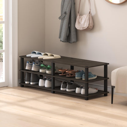 Furinno 14038DBR/BK TST No Tools 3-Tier Wide Shoe Storage Rack, Dark Brown/Black 47 Inch