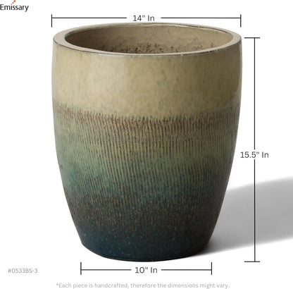 Emissary Home and Garden Bullet 11.5 in. Bayside Green Ceramic Round Planter (11.5 in. L x 11.5 in. W x 14 in. H) with Drainage Hole