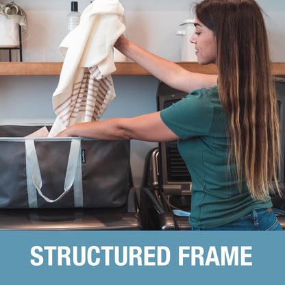 CleverMade Collapsible Laundry Tote - Midnight Black Shadow Gray 2-Pack 50L - Foldable Storage Organization Container for Clothes Laundry Room Storage