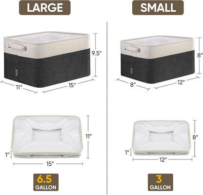 BALEINE 2 Pack Fabric Storage Bins for Shelves, Linen Storage Baskets for Organizing, Decorative Closet Bins for Clothes, Home (Black, 15"x11"x9.5")