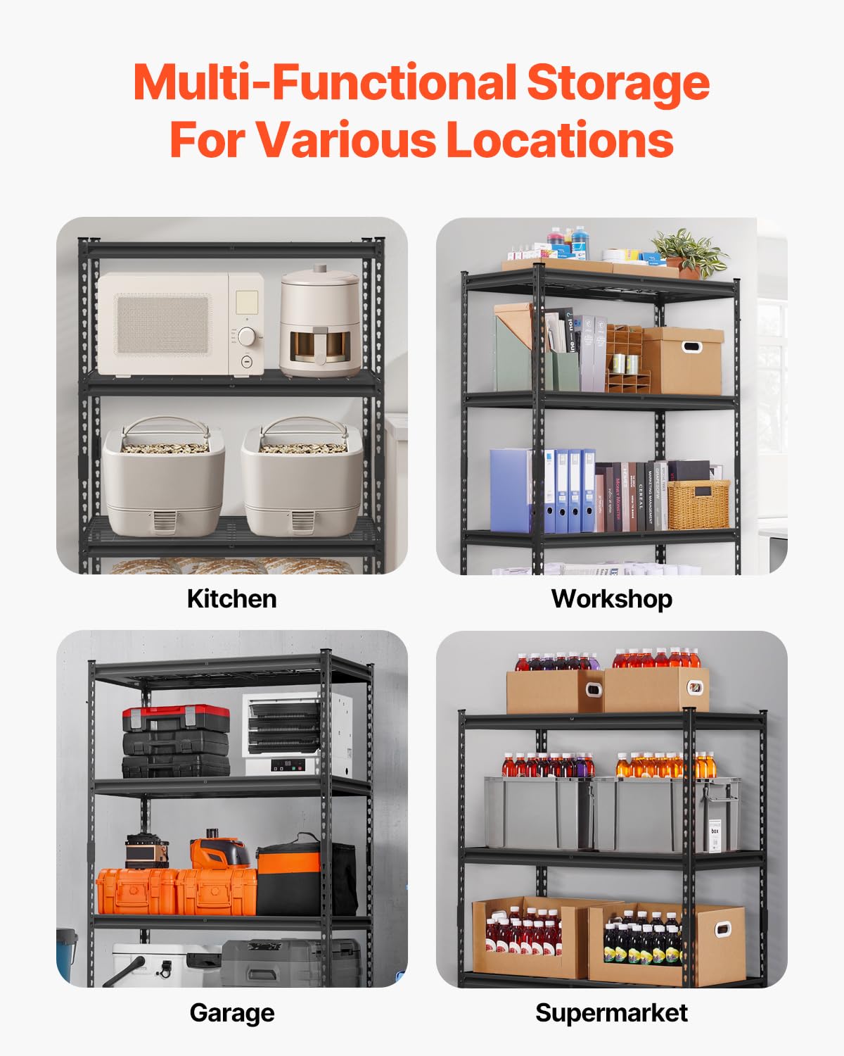 VEVOR Storage Shelves, 2400 lbs, 4 Tier Heavy Duty Garage Shelving, 20" D x 40" W x 60" H