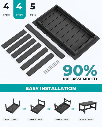 SERWALL Patio Coffee Table, HDPE Rectangle Outdoor Coffee Table Set of 2, Black