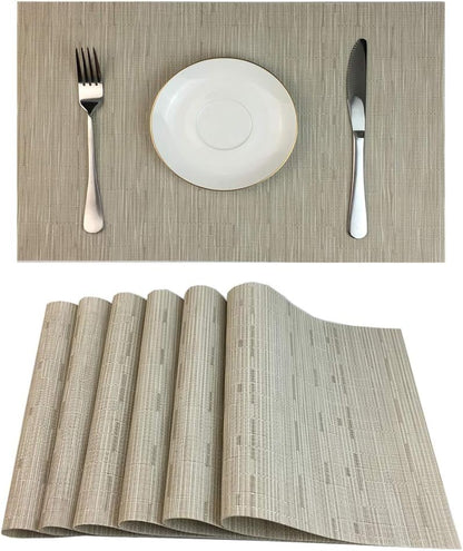Red-A Placemats Set of 6 for Dining Table Heat-Resistant Washable Place Mats Woven Vinyl Kitchen Table Mats Easy to Clean,Cream
